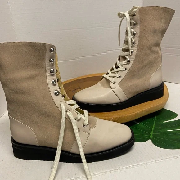 Maryam Nassir Zadeh lace Up Vanilla Leather Combat Boots